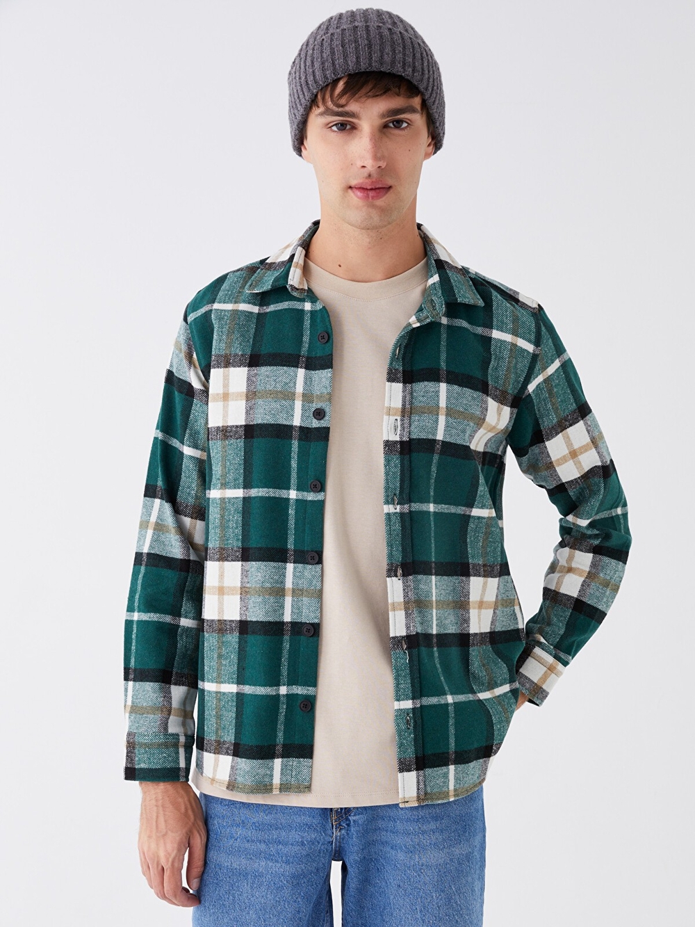 XSIDE Men's Green Plaid Long-Sleeve Button-Down Shirt Size XL